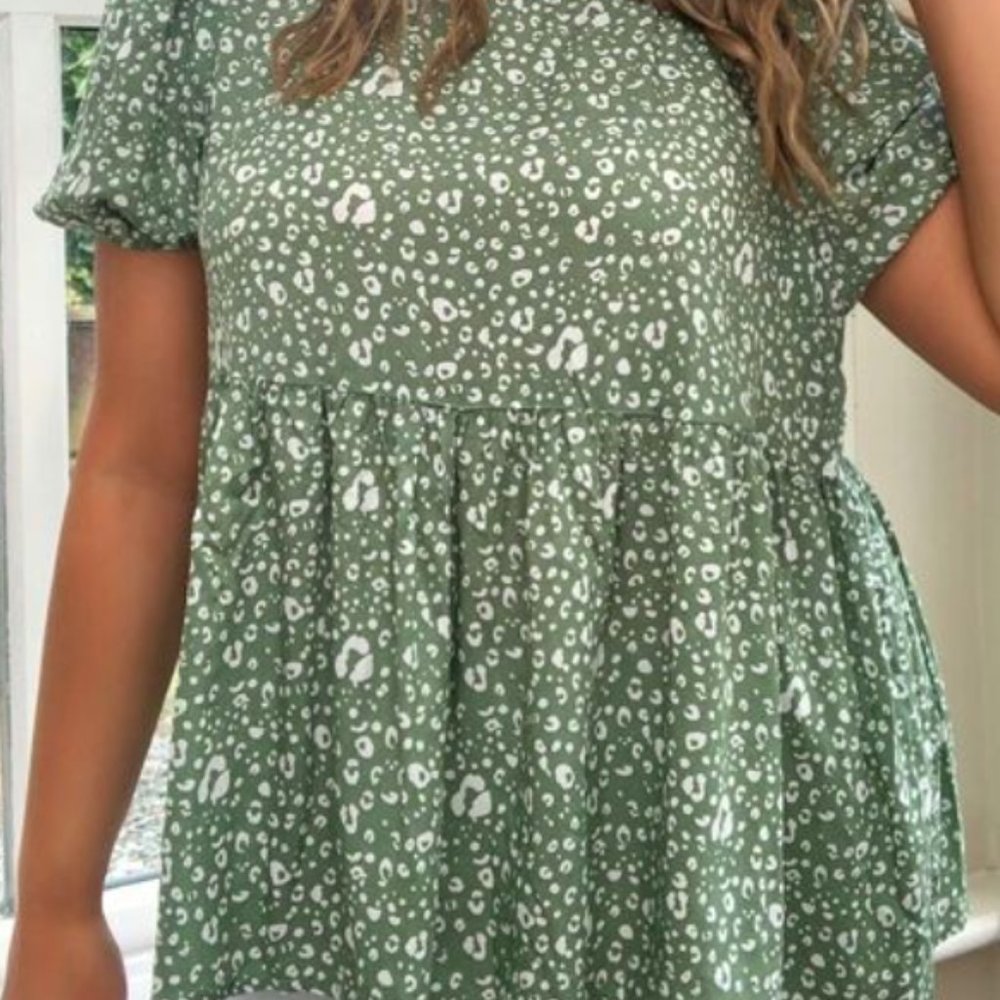 Peplum Green Leopard Top Blouse